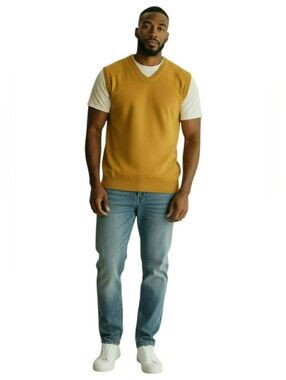Britches Men's Mustard Yellow V-Neck Knit Sweater Vest - Size L
